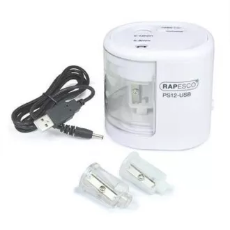 Elektrischer Spitzer Rapesco PS12 2 Löcher weißes USB-Kabel Elektrischer Spitzer Rapesco PS12 2 Löcher weißes USB-Kabel