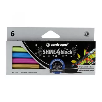 Marker Centropen 2590/6 Shine 4 schwarz 6 Metallicfarben Rollerspitze 1mm Marker Centropen 2590/6 Shine 4 schwarz 6 Metallicfarben Rollerspitze 1mm