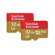 SanDisk MicroSDHC-Karte 32GB Extreme (100MB/s, A1 C10 V30 UHS-I U3, für Action-Kameras) + Adapter, Twin Pack
