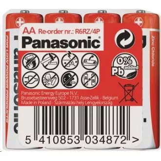 PANASONIC Zink-Kohle-Batterien Red Zinc R6RZ / 4P AA 1.5V (Schrumpfen 4 Stück)