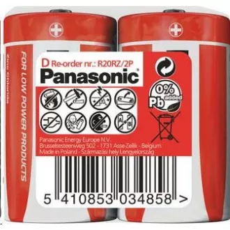 PANASONIC Zink-Kohle-Batterien Red Zinc R20RZ / 2P D 1,5V (schrumpfen 2 Stück)