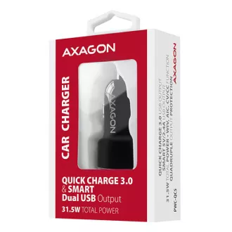 AXAGON PWC-QC5, QUICK und SMART Autoladegerät, 2x Port QC3.0 / AFC / FCP + 5V-2.6A, 31.5W