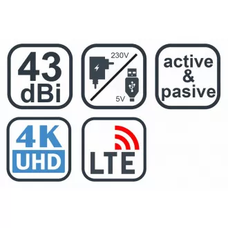 EVOLVEO Xany 2B LTE 230 / 5V, 43dBi aktive Zimmerantenne DVB-T / T2, LTE-Filter