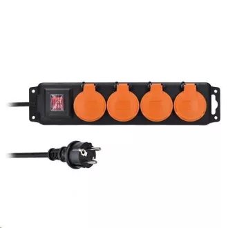 Solight Verlängerungskabel IP44, 4 Steckdosen, Gummikabel, Schalter, Outdoor, ,5m