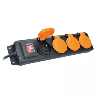 Solight Verlängerungskabel IP44, 4 Steckdosen, Gummikabel, Schalter, Outdoor, ,5m