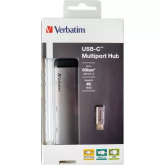 VERBATIM USB-C 4in1 Dockingstation, 1x HDMI, 1xUSB-C, 2xUSB, grau