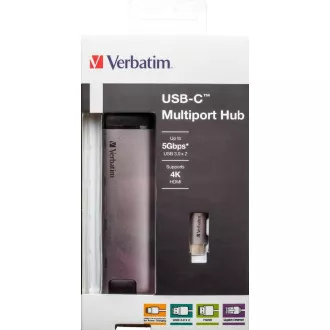 VERBATIM Dockingstation USB-C 5in1, 1xHDMI, 1xSB-C, 2xUSB, 1xRJ45, grau