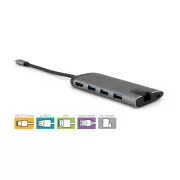 VERBATIM USB-C 7in1 Dockingstation, 1xHDMI, 1xUSB-C, 3xUSB, 1xRJ45, SD-Kartenleser, grau