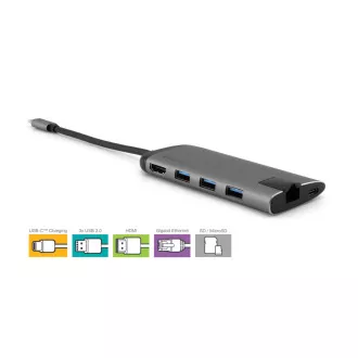 VERBATIM USB-C 7in1 Dockingstation, 1xHDMI, 1xUSB-C, 3xUSB, 1xRJ45, SD-Kartenleser, grau