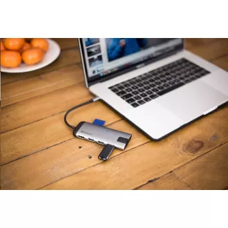 VERBATIM USB-C 7in1 Dockingstation, 1xHDMI, 1xUSB-C, 3xUSB, 1xRJ45, SD-Kartenleser, grau