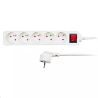 Solight Verlängerungskabel, 5 Steckdosen, weiß, Schalter, 3m