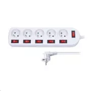 Solight Verlängerungskabel, 5 Steckdosen, weiß, 6x Schalter, 3m
