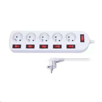 Solight Verlängerungskabel, 5 Steckdosen, weiß, 6x Schalter, 3m