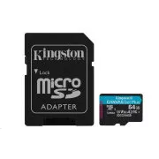 Kingston MicroSDXC 64GB Canvas Go! Plus, R:170/W:70MB/s, Klasse 10, UHS-I, U3, V30, A2   Adapter