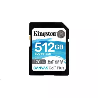 Kingston SDXC-Karte 512GB Canvas Go! Plus, R:170/W:90MB/s, Klasse 10, UHS-I, U3, V30 Kingston SDXC-Karte 512GB Canvas Go! Plus, R:170/W:90MB/s, Klasse 10, UHS-I, U3, V30