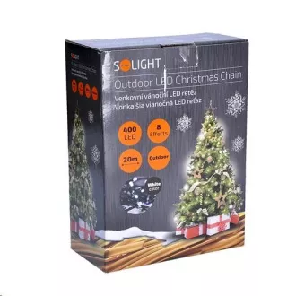 SOLIGHT LED-Weihnachtskette für den Außenbereich, 400 LED, 20m, 5m Zuleitung, 8 Funktionen, IP44, kaltweiß