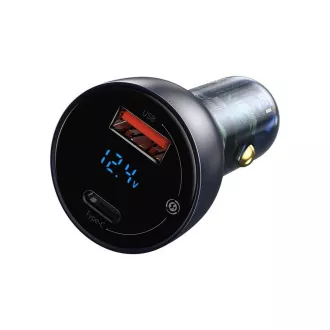 Baseus Particular Digital Display Dual Car Adapter USB-A QC + USB-C 65W, grau Baseus Particular Digital Display Dual Car Adapter USB-A QC + USB-C 65W, grau
