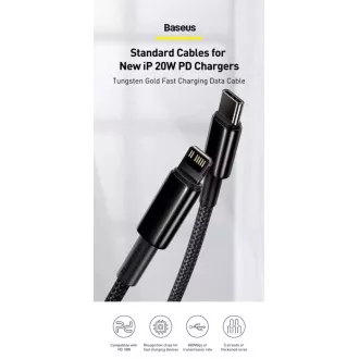 Baseus Tungsten Gold Schnelllade-/Datenkabel USB-C auf Lightning PD 20W 2m, schwarz