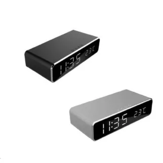 GEMBIRD Digitalwecker mit kabelloser Ladefunktion, schwarz / schwarz