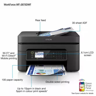 EPSON WorkForce WF-2870 Tintenstrahldrucker, A4, 5760 x 1440 dpi, 33 Seiten pro Minute, USB, WLAN, LAN, LCD