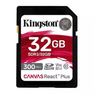 Kingston 32GB Canvas React Plus SDHC UHS-II 300R/260W U3 V90 für Full HD/4K/8K Kingston 32GB Canvas React Plus SDHC UHS-II 300R/260W U3 V90 für Full HD/4K/8K