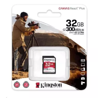 Kingston 32GB Canvas React Plus SDHC UHS-II 300R/260W U3 V90 für Full HD/4K/8K Kingston 32GB Canvas React Plus SDHC UHS-II 300R/260W U3 V90 für Full HD/4K/8K