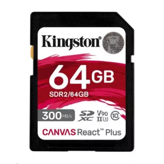 Kingston 64GB Canvas React Plus SDHC UHS-II 300R/260W U3 V90 für Full HD/4K/8K Kingston 64GB Canvas React Plus SDHC UHS-II 300R/260W U3 V90 für Full HD/4K/8K