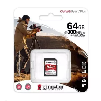 Kingston 64GB Canvas React Plus SDHC UHS-II 300R/260W U3 V90 für Full HD/4K/8K Kingston 64GB Canvas React Plus SDHC UHS-II 300R/260W U3 V90 für Full HD/4K/8K