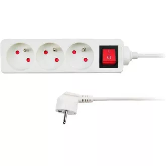 Solight Verlängerungskabel, 3 Steckdosen, weiß, Schalter, 2m