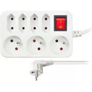Solight Verlängerungskabel, 7 Steckdosen, weiß, Schalter, 2m