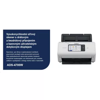 BROTHER Scanner ADS-4700W DUALSKEN A4 40pppm/80dual 600x600 60ADF USB LAN WIFI - Display 10.5cm