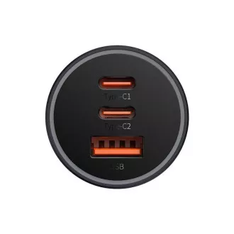 Baseus Schnelllade-Autoadapter 2*USB-C   USB-A 65W dunkelgrau