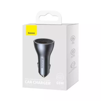 Baseus Schnelllade-Autoadapter 2*USB-C   USB-A 65W dunkelgrau