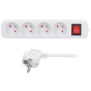 Solight Verlängerungskabel, 4 Steckdosen, weiß, Schalter, 3m