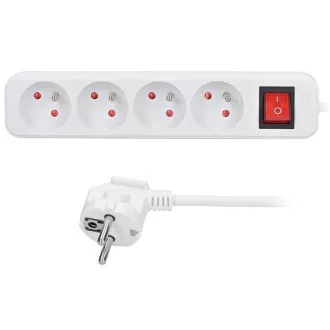 Solight Verlängerungskabel, 4 Steckdosen, weiß, Schalter, 3m