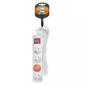 Solight Verlängerungskabel, 4 Steckdosen, weiß, Schalter, 3m