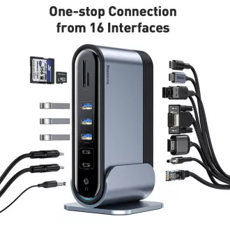 Baseus 17in1 3-Bildschirm-Projektionsdock mit USB-C-Anschluss (CN EU UK-Buchsenadapter), grau Baseus 17in1 3-Bildschirm-Projektionsdock mit USB-C-Anschluss (CN EU UK-Buchsenadapter), grau