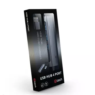 C-TECH UHB-U3-AL, USB-Hub, 4x USB 3.2 Gen 1, Aluminiumgehäuse