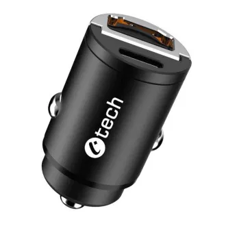 C-TECH USB-Autoladegerät UCC-02, 1x Typ C   1 x Typ A, 30W