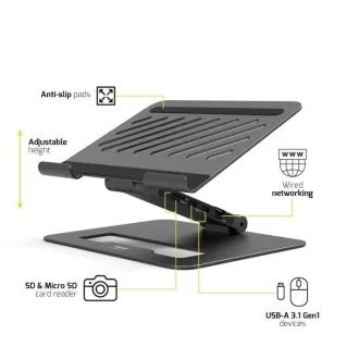 PORT Dockingstation mit Laptop-Halterung für bis zu 7 Peripheriegeräte über USB-C, schwarz PORT Dockingstation mit Laptop-Halterung für bis zu 7 Peripheriegeräte über USB-C, schwarz