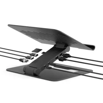 PORT Dockingstation mit Laptop-Halterung für bis zu 7 Peripheriegeräte über USB-C, schwarz PORT Dockingstation mit Laptop-Halterung für bis zu 7 Peripheriegeräte über USB-C, schwarz
