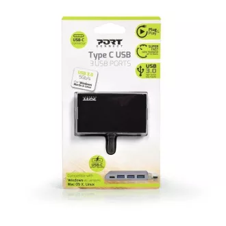 PORT USB-C HUB, 3x USB 3.0 1x USB-C, schwarz PORT USB-C HUB, 3x USB 3.0 1x USB-C, schwarz