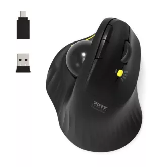 PORT kabellose ergonomische Maus ERGONOMIC TRACKBALL, 2, 4 Ghz & Bluetooth, USB-A/C, schwarz