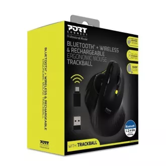 PORT kabellose ergonomische Maus ERGONOMIC TRACKBALL, 2, 4 Ghz & Bluetooth, USB-A/C, schwarz