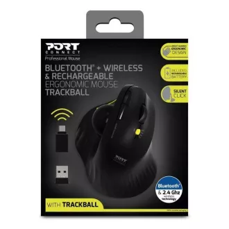 PORT kabellose ergonomische Maus ERGONOMIC TRACKBALL, 2, 4 Ghz & Bluetooth, USB-A/C, schwarz