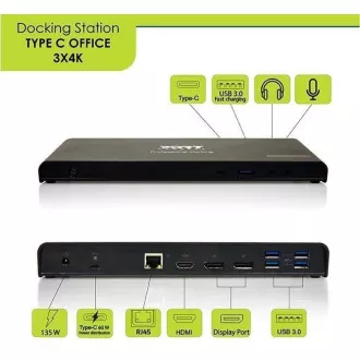 PORT Dockingstation USB-C 9v1 3x4K, 2x Display Port, HDMI, 3x USB, USB-C, Ethernet, Klinke