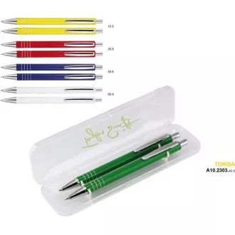 Set Kugelschreiber Aluminium und Kugelschreiber Empen Torisa A10.2303 in Kunststoffbox blauer Schaft Farbmix