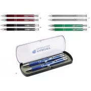Set Kugelschreiber Aluminium und Kugelschreiber Empen Solomon A10.2238 in Kunststoffbox blauer Schaft Mix