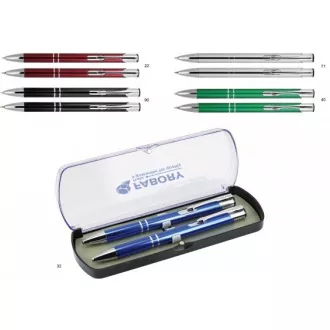 Set Kugelschreiber Aluminium und Kugelschreiber Empen Solomon A10.2238 in Kunststoffbox blauer Schaft Mix