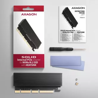 AXAGON PCEM2-XS, PCIe x16 - M.2 NVMe M-key Slot Adapter, Gehäuse mit Kühlkörper für passive Kühlung